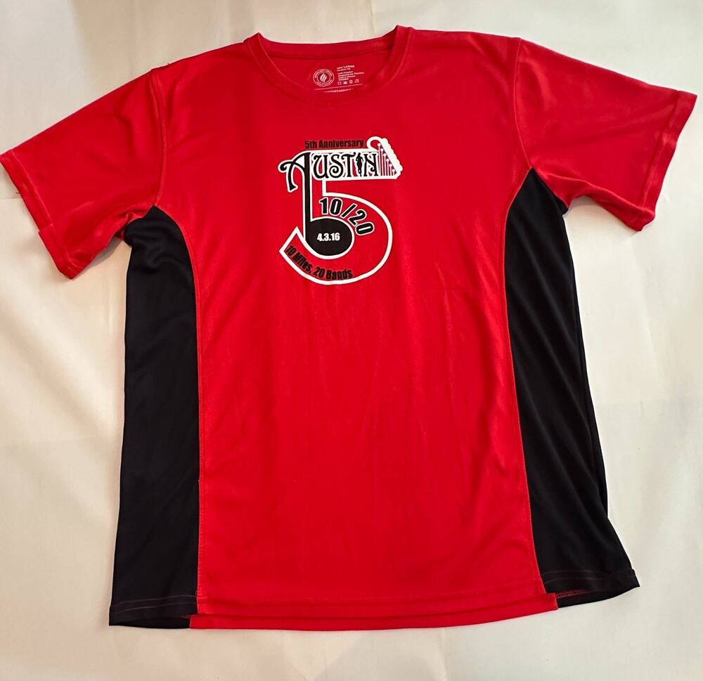 Austin 10/20 5th Anniversary Running Shirt Men's Large Red Performance Tee L